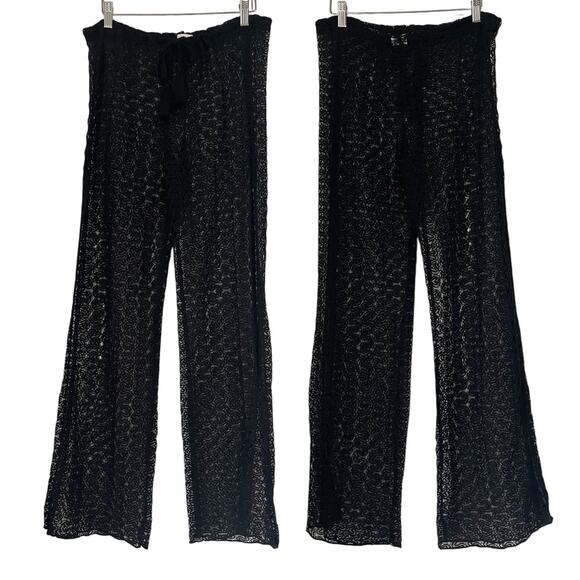 BECCA Lace Crochet See Through Split Leg Swim Cover Up Pants in Black Size M - Picture 3 of 13